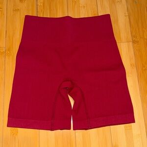 Maroon/Red Ribbed Biker Shorts